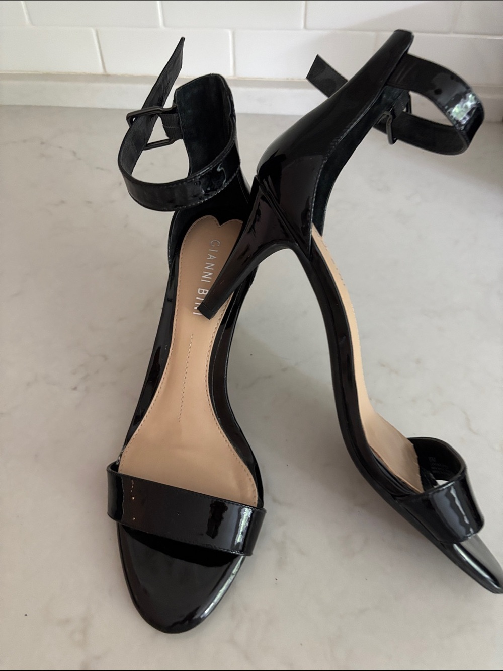 Gianni Bini Black Patent Open-Toe Ankle-Strap Heels